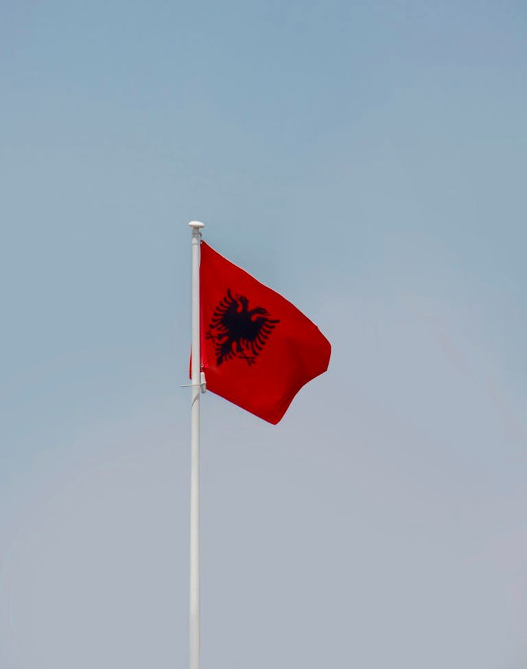 Albanian Flag on a Pole